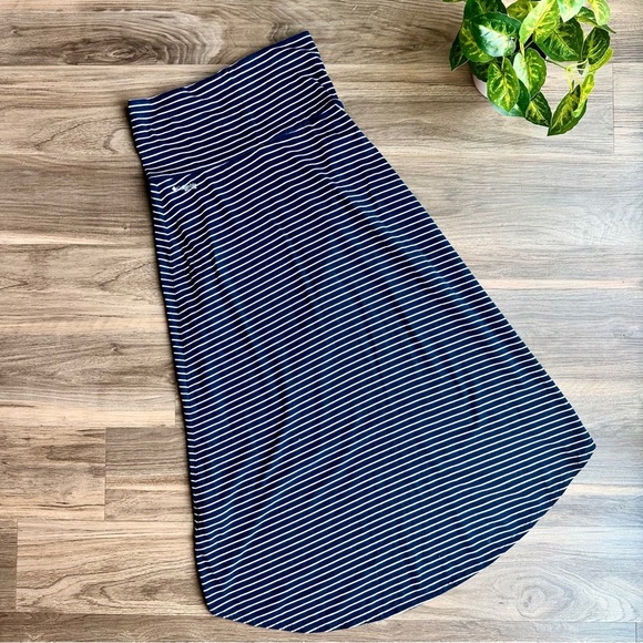 Columbia Navy White Striped High-Low Pull-On A-Line Midi Skirt Size S - Picture 9 of 10